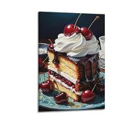 XYSXYCP Canvas Wall Art Picture Food Poster Delicious Cherry Cake Slice Modern Living Room Bedroom Decor 08x12inch(20x30cm)