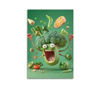 XYSXYCP Canvas Wall Art Picture Food Poster Lively Broccoli Character Modern Living Room Bedroom Decor 16x24inch(40x60cm)