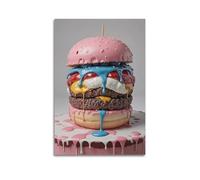 XYSXYCP Canvas Wall Art Picture Food Poster Whimsical Pink Burger Cake Modern Living Room Bedroom Decor 12x18inch(30x45cm)