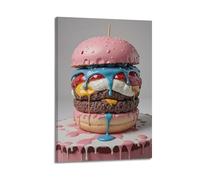 XYSXYCP Canvas Wall Art Picture Food Poster Whimsical Pink Burger Cake Modern Living Room Bedroom Decor 08x12inch(20x30cm)