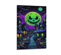XYSXYCP Canvas Wall Art Picture Halloween Poster Colorful Pumpkin Town Modern Living Room Bedroom Decor 20x30inch(50x75cm)