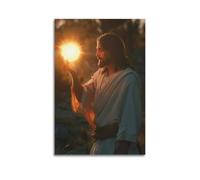 XYSXYCP Canvas Wall Art Picture Holy Jesus Holding The Sun. Christian Religious Poster Modern Living Room Bedroom Decor 24x36inch(60x90cm)