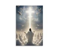 XYSXYCP Canvas Wall Art Picture Jesus And The Cross in Heaven with Believers Christian Religious Poster Modern Living Room Bedroom Decor 08x12inch(20x30cm)