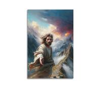 XYSXYCP Canvas Wall Art Picture Jesus Lends A Helping Hand during A Dangerous Journey Christian Religious Oil Painting Poster Modern Living Room Bedroom Decor 08x12inch(20x30cm)