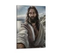 XYSXYCP Canvas Wall Art Picture Jesus on The Seashore Inspiration from The Shroud of Turin Christian Religious Poster Modern Living Room Bedroom Decor 16x24inch(40x60cm)