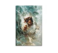 XYSXYCP Canvas Wall Art Picture Jesus Saves The People in The Sea Christian Religious Poster Modern Living Room Bedroom Decor 20x30inch(50x75cm)