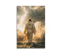 XYSXYCP Canvas Wall Art Picture Jesus Walking on The Sea Christian Religious Poster Modern Living Room Bedroom Decor 24x36inch(60x90cm)