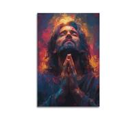 XYSXYCP Canvas Wall Art Picture Kind Jesus Closed His Eyes And Prayed Watercolor Religious Poster Modern Living Room Bedroom Decor 16x24inch(40x60cm)