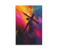 XYSXYCP Wall Art Photo Album Christian Posters Colorful Jesus Carrying Cross Modern Family for Living Room Decor 24x36inch(60x90cm)