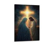 XYSXYCP Wall Art Photo Album Christian Posters CrossFront MaryJesusPrayer Modern Family for Living Room Decor 24x36inch(60x90cm)