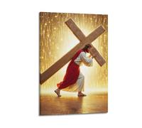 XYSXYCP Wall Art Photo Album Christian Posters GoldenRadiant JesusCarryingCross Modern Family for Living Room Decor 12x18inch(30x45cm)