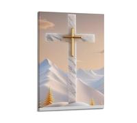 XYSXYCP Wall Art Photo Album Christian Posters MarbleCross Golden Modern Family for Living Room Decor 12x18inch(30x45cm)