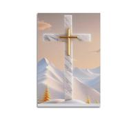 XYSXYCP Wall Art Photo Album Christian Posters MarbleCross Golden Modern Family for Living Room Decor 08x12inch(20x30cm)