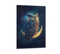 XYSXYCP Wall Art Picture Print Animal Poster A Surreal Owl with Galaxy-filled Wings Perched on A Crescent Moon (1) Modern Family for Living Room Decor 20x30inch(50x75cm)