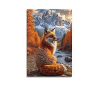 XYSXYCP Wall Art Picture Print Animal Poster Autumn Snow Mountain Stream Red Fox Modern Family for Living Room Decor 08x12inch(20x30cm)