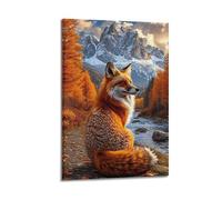 XYSXYCP Wall Art Picture Print Animal Poster Autumn Snow Mountain Stream Red Fox Modern Family for Living Room Decor 16x24inch(40x60cm)