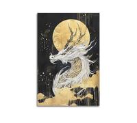 XYSXYCP Wall Art Picture Print Animal Poster Celestial Kirin - Harmony Embodied in Gold Ink (1) Modern Family for Living Room Decor 24x36inch(60x90cm)