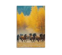 XYSXYCP Wall Art Picture Print Animal Poster Galloping Autumn Forest Herd Horses Modern Family for Living Room Decor 16x24inch(40x60cm)
