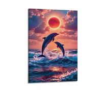 XYSXYCP Wall Art Picture Print Animal Poster Gorgeous Sunset Dolphin Modern Family for Living Room Decor 16x24inch(40x60cm)