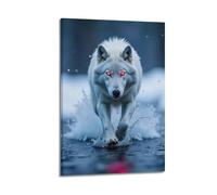 XYSXYCP Wall Art Picture Print Animal Poster Ice Water Red Eye White Wolf Modern Family for Living Room Decor 24x36inch(60x90cm)
