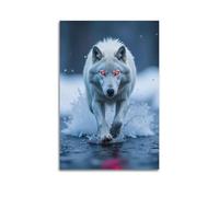 XYSXYCP Wall Art Picture Print Animal Poster Ice Water Red Eye White Wolf Modern Family for Living Room Decor 24x36inch(60x90cm)