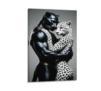 XYSXYCP Wall Art Picture Print Animal Poster Intimate Black White Leopard Embrace Modern Family for Living Room Decor 16x24inch(40x60cm)