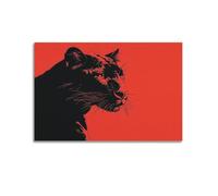 XYSXYCP Wall Art Picture Print Animal Poster of A Minimalist Black Panther in Bold Red And White (1) Modern Family for Living Room Decor 20x30inch(50x75cm)