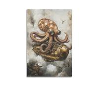 XYSXYCP Wall Art Picture Print Animal Poster of A Steampunk Octopus Piloting A Brass Submarine through Ink Clouds Modern Family for Living Room Decor 20x30inch(50x75cm)