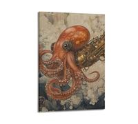 XYSXYCP Wall Art Picture Print Animal Poster of A Steampunk Octopus Piloting A Brass Submarine through Ink Clouds (1) Modern Family for Living Room Decor 08x12inch(20x30cm)
