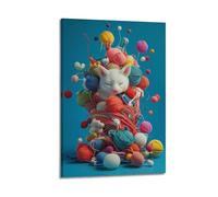 XYSXYCP Wall Art Picture Print Animal Poster Playful, Yarn Ball Chaos Modern Family for Living Room Decor 12x18inch(30x45cm)