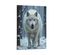 XYSXYCP Wall Art Picture Print Animal Poster Snowy Forest Red Eye White Wolf Modern Family for Living Room Decor 24x36inch(60x90cm)