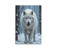 XYSXYCP Wall Art Picture Print Animal Poster Snowy Forest Red Eye White Wolf Modern Family for Living Room Decor 16x24inch(40x60cm)