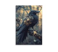XYSXYCP Wall Art Picture Print Animal Poster Steampunk Raven Mechanical Wings Gleaming with Brass, Perched on A Cog-laden Branch (1) Modern Family for Living Room Decor 24x36inch(60x90cm)