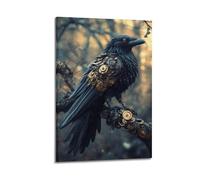 XYSXYCP Wall Art Picture Print Animal Poster Steampunk Raven Mechanical Wings Gleaming with Brass, Perched on A Cog-laden Branch (1) Modern Family for Living Room Decor 12x18inch(30x45cm)