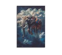XYSXYCP Wall Art Picture Print Animal Poster Surreal Elephant Floating Among Clouds, Its Body A Mosaic of Dripping Oil Galaxies (1) Modern Family for Living Room Decor 12x18inch(30x45cm)