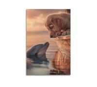 XYSXYCP Wall Art Picture Print Animal Poster Warm Golden Retriever And Dolphin Modern Family for Living Room Decor 16x24inch(40x60cm)