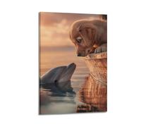 XYSXYCP Wall Art Picture Print Animal Poster Warm Golden Retriever And Dolphin Modern Family for Living Room Decor 16x24inch(40x60cm)