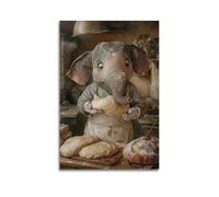 XYSXYCP Wall Art Picture Print Art Animals Elephant Baker Flour-dusted Apron Wearing Pachyderm Kneading Giant Dough, Rustic French Modern Family for Living Room Decor 16x24inch(40x60cm)