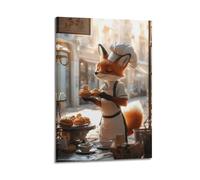 XYSXYCP Wall Art Picture Print Art Animals French Chef Fox Preparing Pastries in Sunlit Patisserie Modern Family for Living Room Decor 16x24inch(40x60cm)