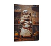 XYSXYCP Wall Art Picture Print Art Animals Hedgehog Chefs Having A Knife-throwing Contest in A French Kitchen Modern Family for Living Room Decor 12x18inch(30x45cm)