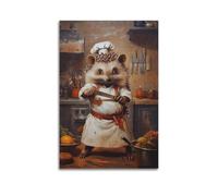 XYSXYCP Wall Art Picture Print Art Animals Hedgehog Chefs Having A Knife-throwing Contest in A French Kitchen Modern Family for Living Room Decor 16x24inch(40x60cm)