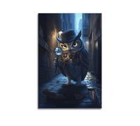 XYSXYCP Wall Art Picture Print Art Animals Noir Owl Detective Shadowy Alley Scene with Fedora-wearing Owl Examining Magnifying Glas Modern Family for Living Room Decor 08x12inch(20x30cm)