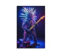 XYSXYCP Wall Art Picture Print Art Animals Punk Rock Porcupine with Neon Quills Playing Electric Guitar on Stage Made of Overturned Modern Family for Living Room Decor 12x18inch(30x45cm)