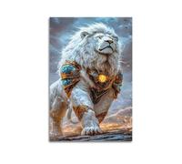 XYSXYCP Wall Art Picture Print Art Poster Magical Armored White Lion Modern Family for Living Room Decor 24x36inch(60x90cm)