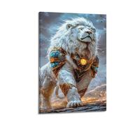 XYSXYCP Wall Art Picture Print Art Poster Magical Armored White Lion Modern Family for Living Room Decor 08x12inch(20x30cm)