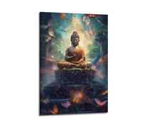 XYSXYCP Wall Art Picture Print Buddha Statue And Butterflies in The Forest. Buddhist Religious Poster Modern Family for Living Room Decor 24x36inch(60x90cm)