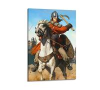 XYSXYCP Wall Art Picture Print Christian Knights Poster Colorful Painting of Paladin in Battle Riding Horse Modern Family for Living Room Decor 20x30inch(50x75cm)