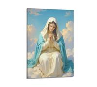 XYSXYCP Wall Art Picture Print Christian Poster Blue White Golden Virgin Mary Golden Star Halo Praying Modern Family for Living Room Decor 12x18inch(30x45cm)