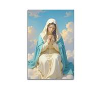 XYSXYCP Wall Art Picture Print Christian Poster Blue White Golden Virgin Mary Golden Star Halo Praying Modern Family for Living Room Decor 12x18inch(30x45cm)