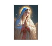 XYSXYCP Wall Art Picture Print Christian Poster Blue White Golden Virgin Mary Starry Halo Praying Modern Family for Living Room Decor 20x30inch(50x75cm)